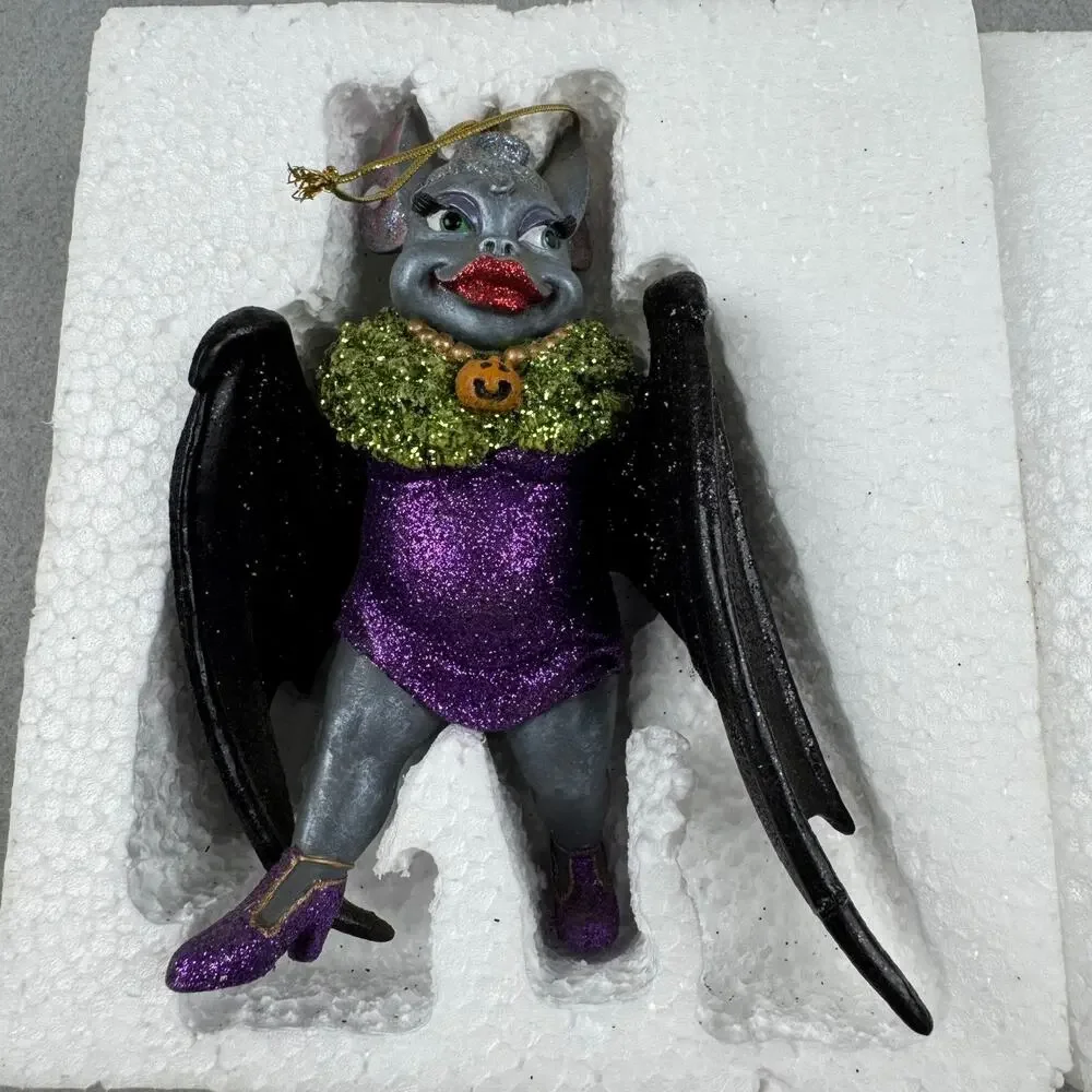 December Diamonds Vanessa Bat Ornament 2003 Gothic Halloween Repaired Wing VTG